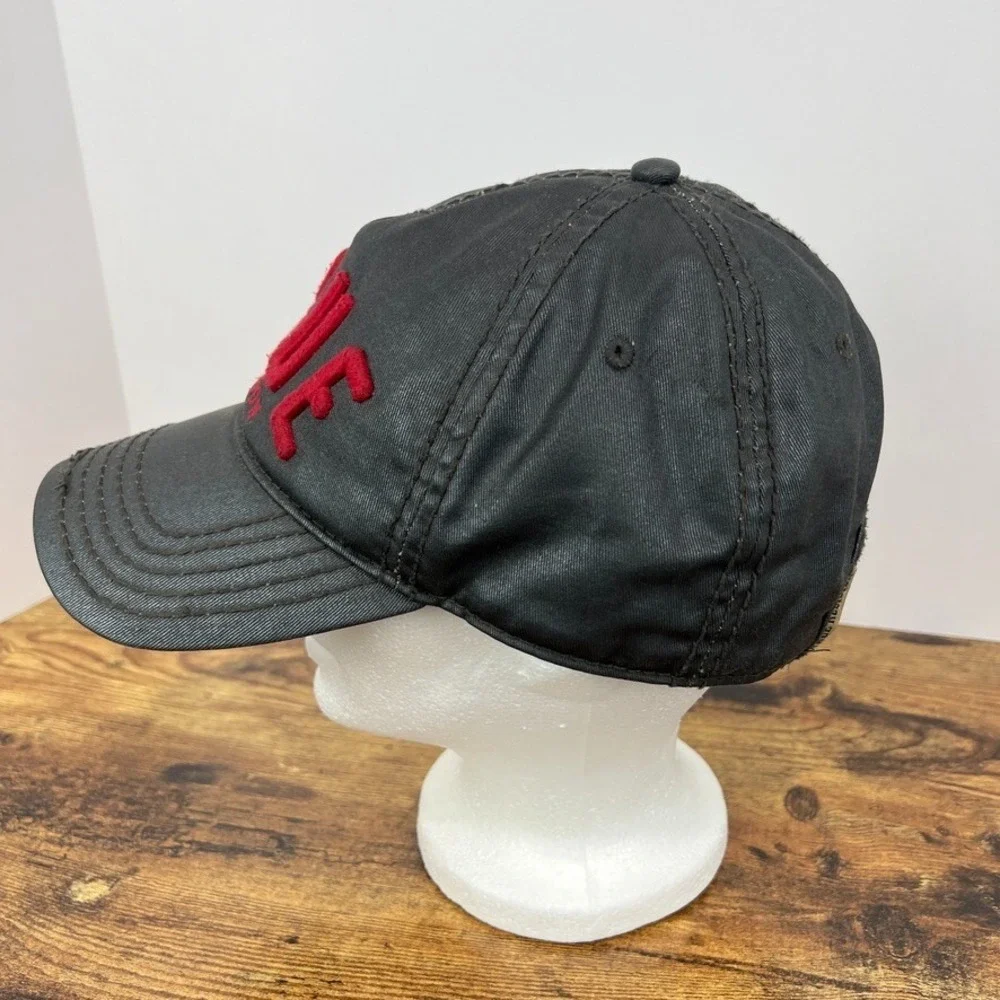 True Religion Waxed Cotton Spellout Logo Baseball Hat‎ Leather Strapback